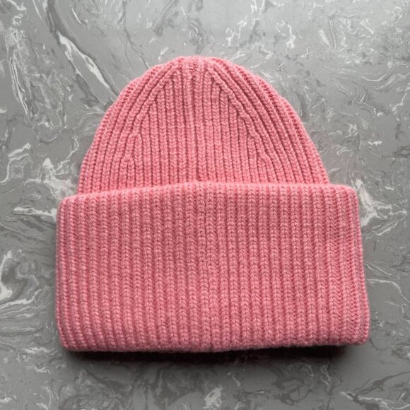 Acne Studios Pink Wool Face Patch Beanie Soft Knit Designer Hat main image 6